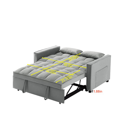 Convertible Velvet Loveseat with Reclining Backrest, Pullout Bed & Toss Pillows, Perfect for Small Spaces
