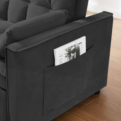 Convertible Velvet Loveseat with Reclining Backrest, Pullout Bed & Toss Pillows, Perfect for Small Spaces