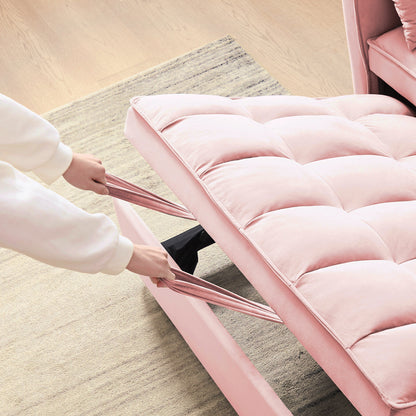 Convertible Velvet Loveseat with Reclining Backrest, Pullout Bed & Toss Pillows, Perfect for Small Spaces
