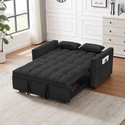 Convertible Velvet Loveseat with Reclining Backrest, Pullout Bed & Toss Pillows, Perfect for Small Spaces