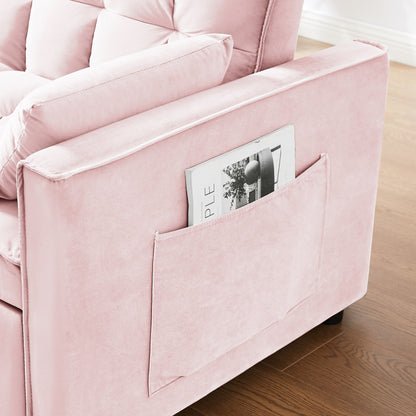 Convertible Velvet Loveseat with Reclining Backrest, Pullout Bed & Toss Pillows, Perfect for Small Spaces
