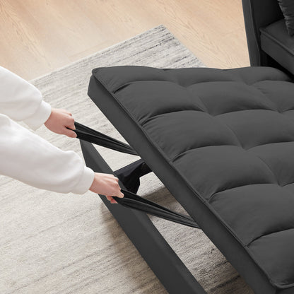 Convertible Velvet Loveseat with Reclining Backrest, Pullout Bed & Toss Pillows, Perfect for Small Spaces