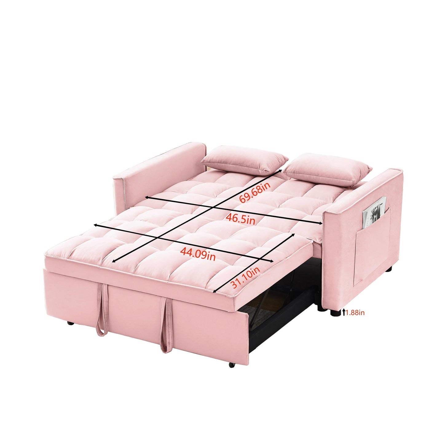 Convertible Velvet Loveseat with Reclining Backrest, Pullout Bed & Toss Pillows, Perfect for Small Spaces