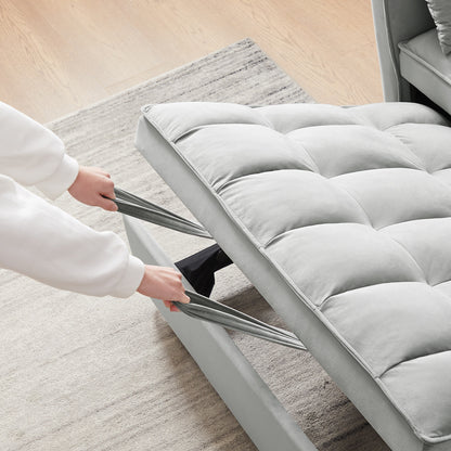 Convertible Velvet Loveseat with Reclining Backrest, Pullout Bed & Toss Pillows, Perfect for Small Spaces
