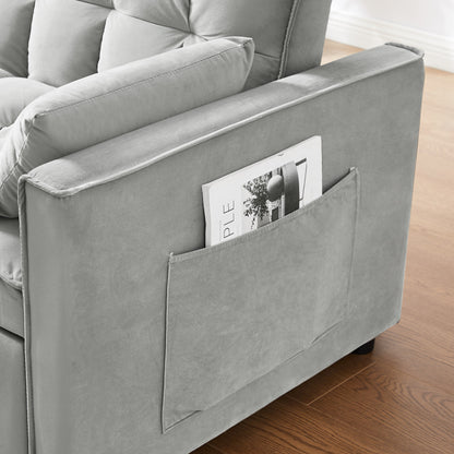 Convertible Velvet Loveseat with Reclining Backrest, Pullout Bed & Toss Pillows, Perfect for Small Spaces