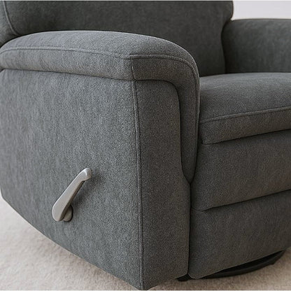 Cozy Upholstered Manual Swivel Recliner, Gun Metal