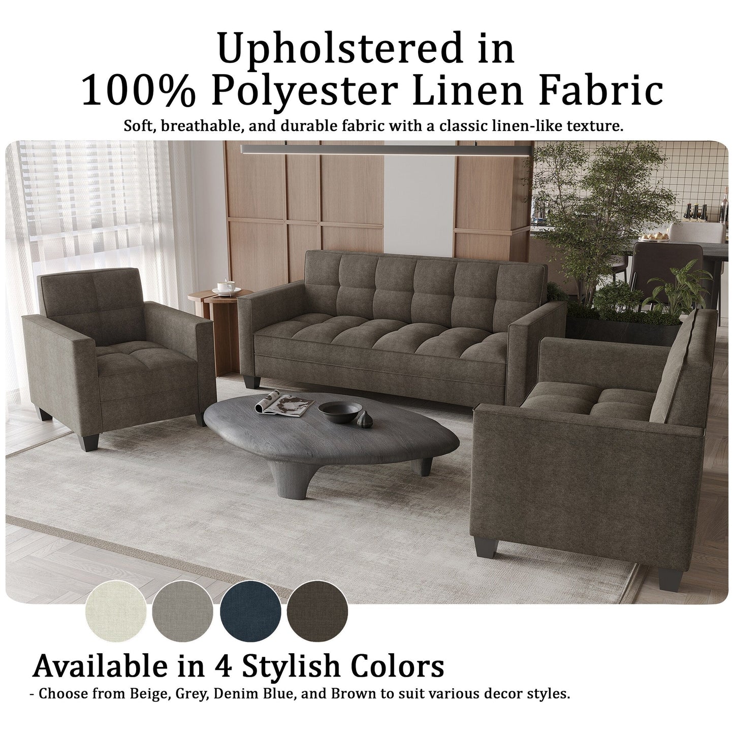 CraftPorch Chic Modern Linen Upholstered Sofa