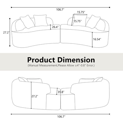 Curved Four Seater White Full Compression Sponge Sofa, No-Assembly Compact Sofa for Small Spaces & Apartments