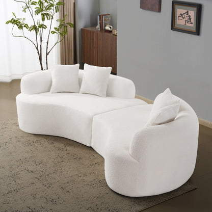 Curved Four Seater White Full Compression Sponge Sofa, No-Assembly Compact Sofa for Small Spaces & Apartments