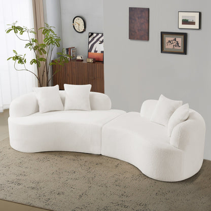 Curved Four Seater White Full Compression Sponge Sofa, No-Assembly Compact Sofa for Small Spaces & Apartments