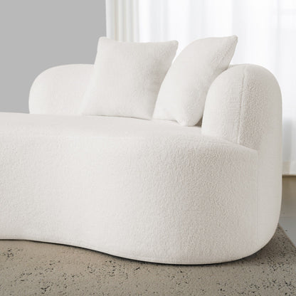 Curved Four Seater White Full Compression Sponge Sofa, No-Assembly Compact Sofa for Small Spaces & Apartments