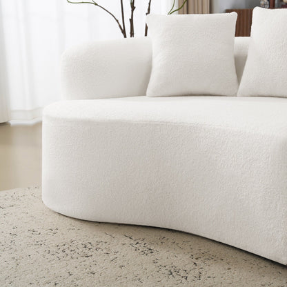 Curved Four Seater White Full Compression Sponge Sofa, No-Assembly Compact Sofa for Small Spaces & Apartments