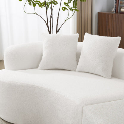 Curved Four Seater White Full Compression Sponge Sofa, No-Assembly Compact Sofa for Small Spaces & Apartments