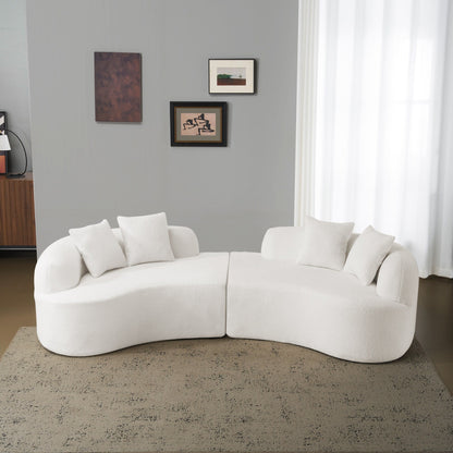 Curved Four Seater White Full Compression Sponge Sofa, No-Assembly Compact Sofa for Small Spaces & Apartments