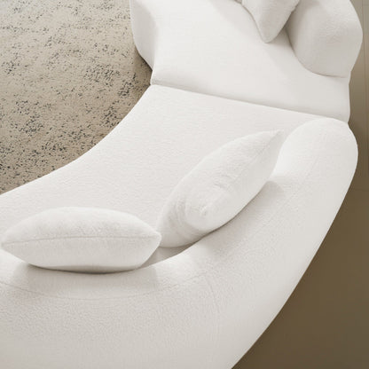 Curved Four Seater White Full Compression Sponge Sofa, No-Assembly Compact Sofa for Small Spaces & Apartments