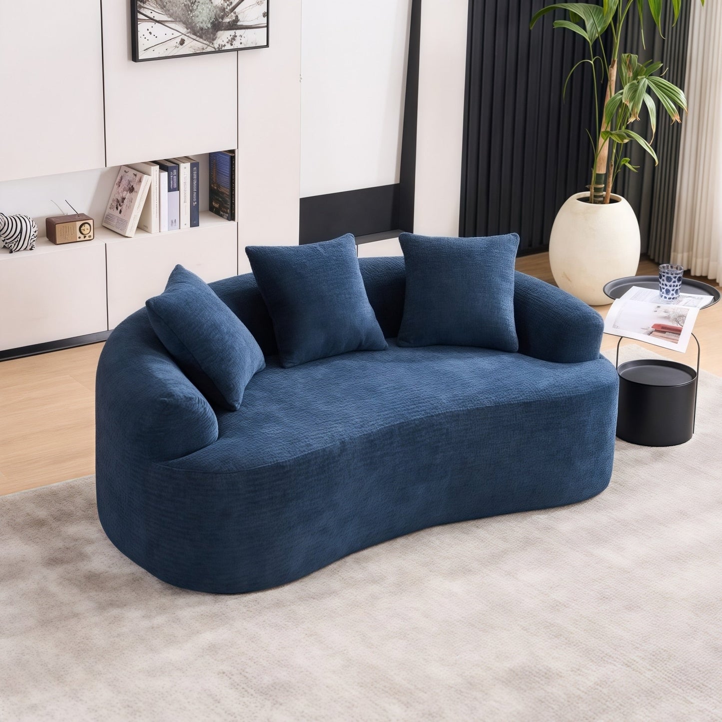 Curved Loveseat Full Compression Sponge 30D Sofa Chenille No-Assembly