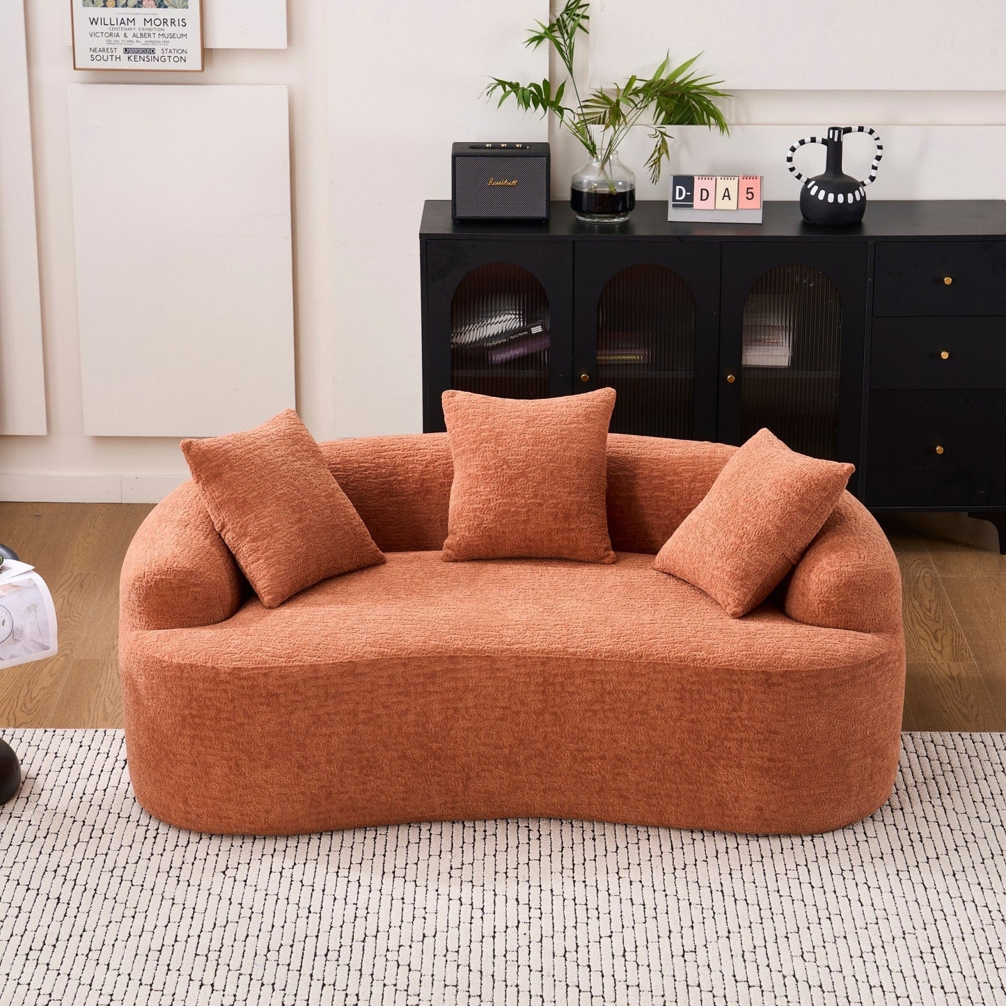 Curved Loveseat Full Compression Sponge 30D Sofa Chenille No-Assembly