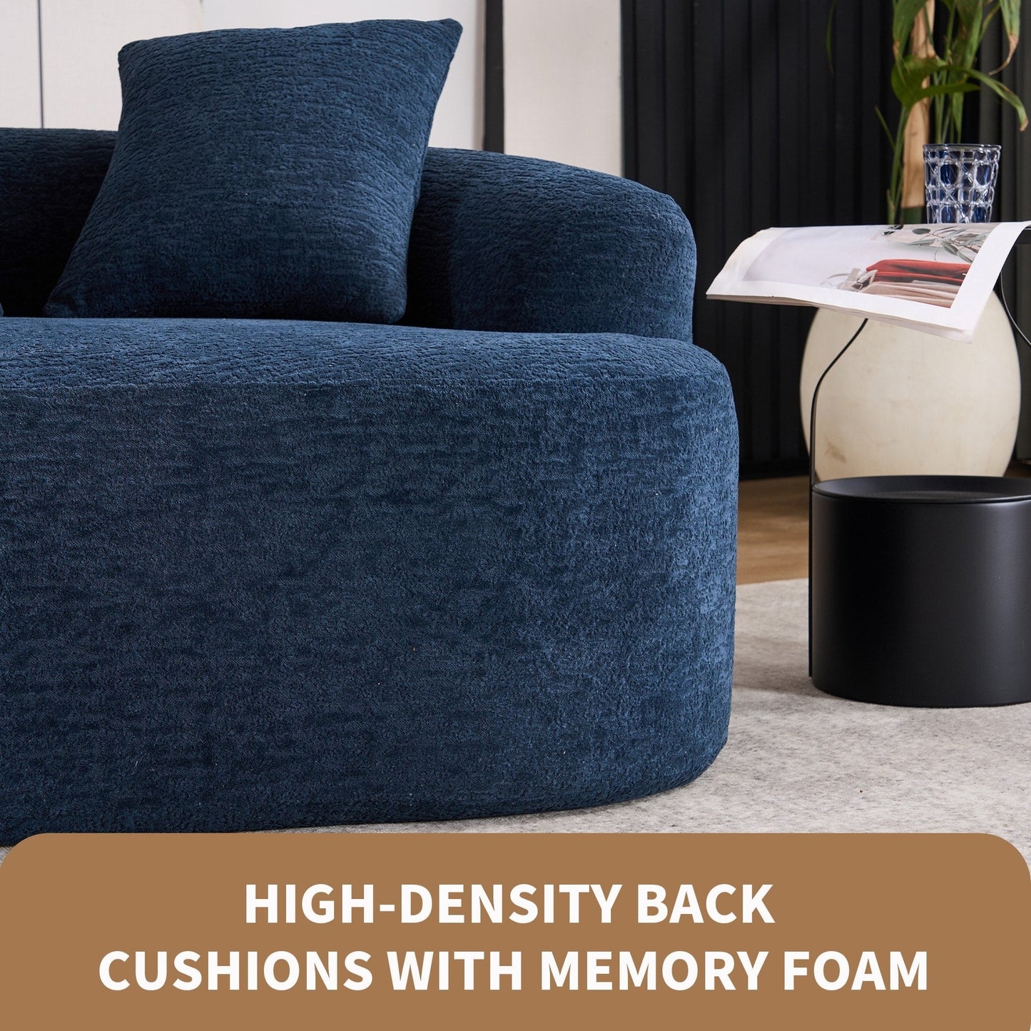 Curved Loveseat Full Compression Sponge 30D Sofa Chenille No-Assembly