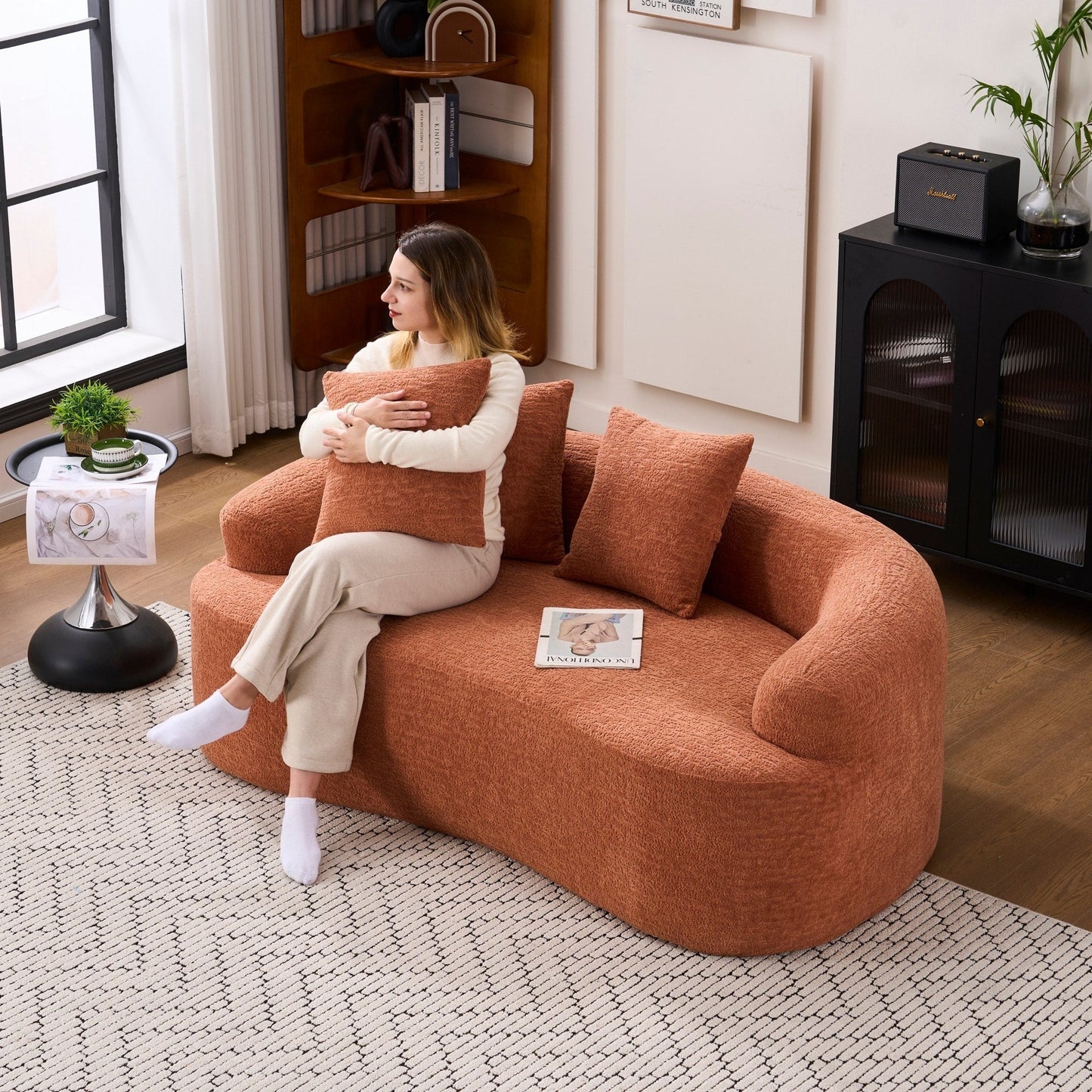 Curved Loveseat Full Compression Sponge 30D Sofa Chenille No-Assembly