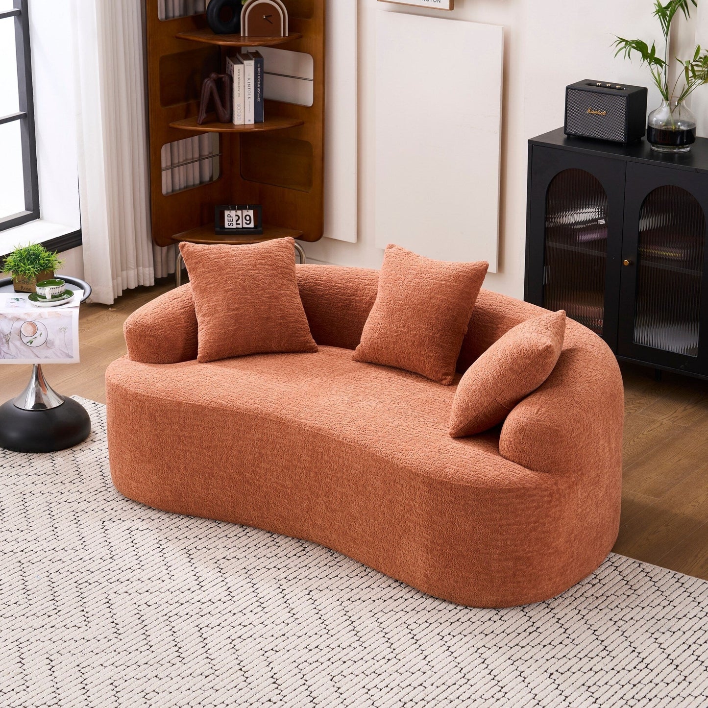 Curved Loveseat Full Compression Sponge 30D Sofa Chenille No-Assembly