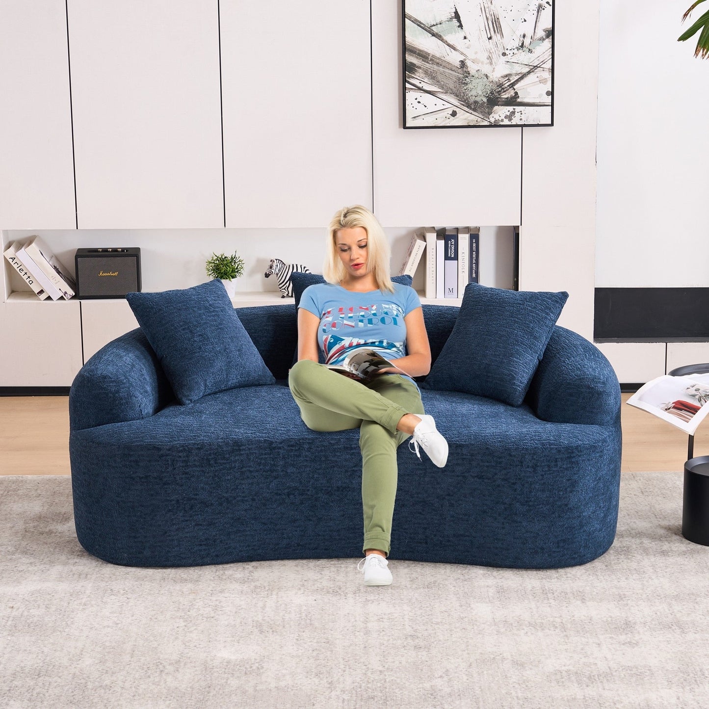 Curved Loveseat Full Compression Sponge 30D Sofa Chenille No-Assembly