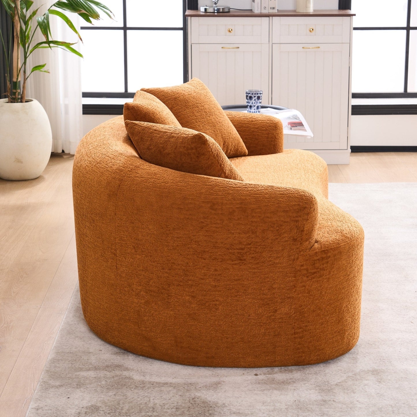 Curved Loveseat Full Compression Sponge 30D Sofa Chenille No-Assembly