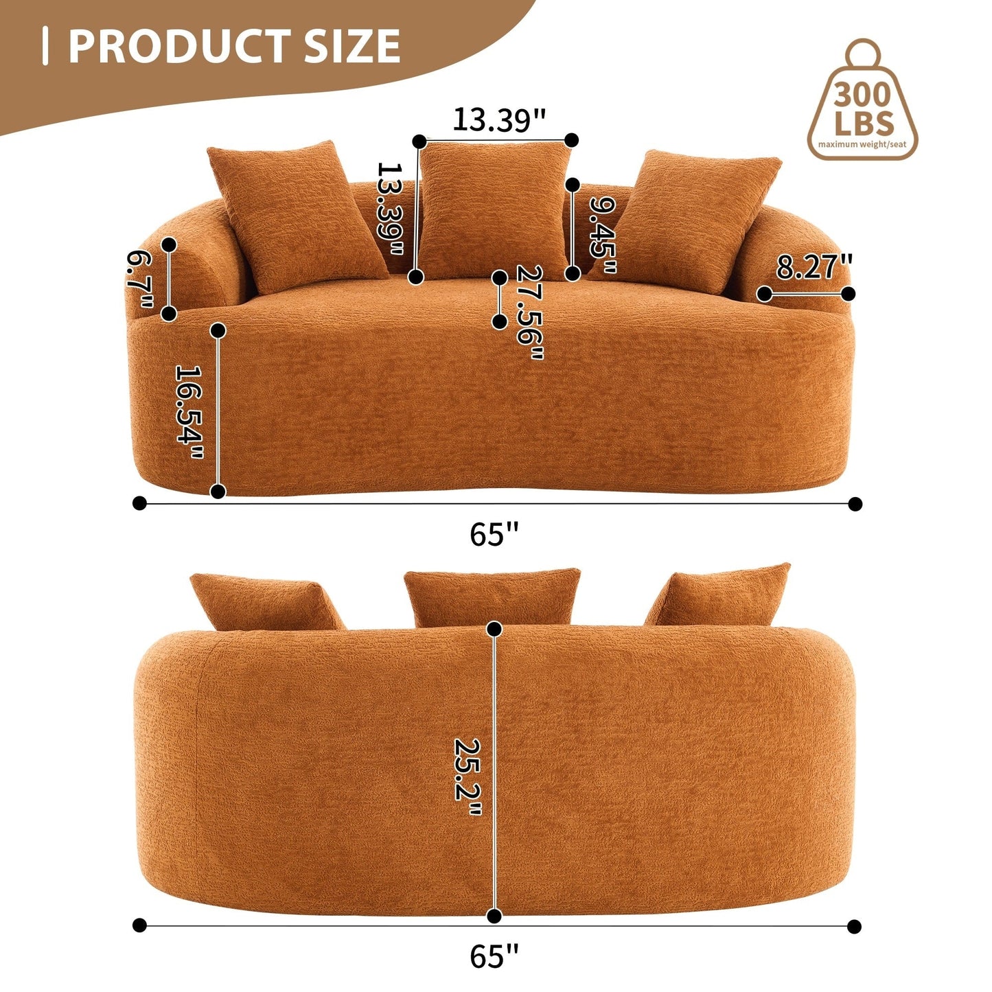 Curved Loveseat Full Compression Sponge 30D Sofa Chenille No-Assembly