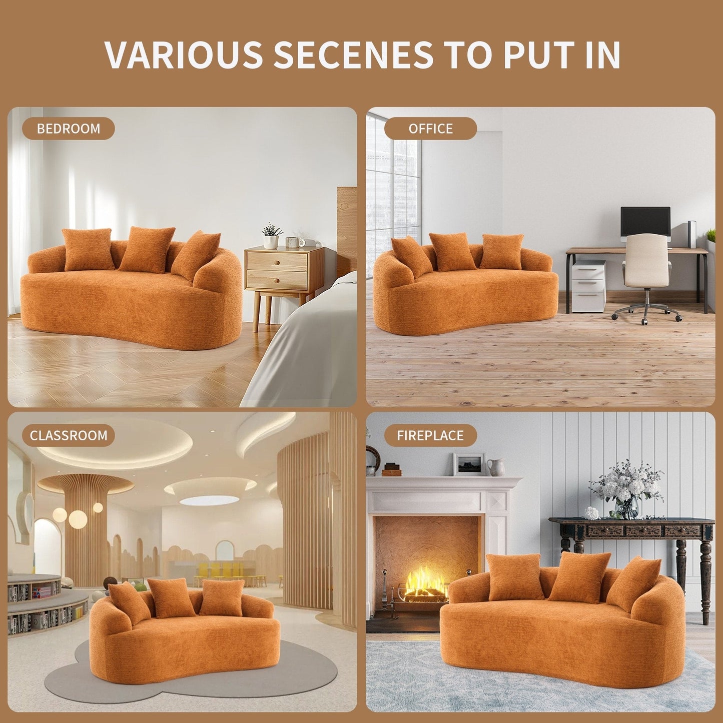 Curved Loveseat Full Compression Sponge 30D Sofa Chenille No-Assembly