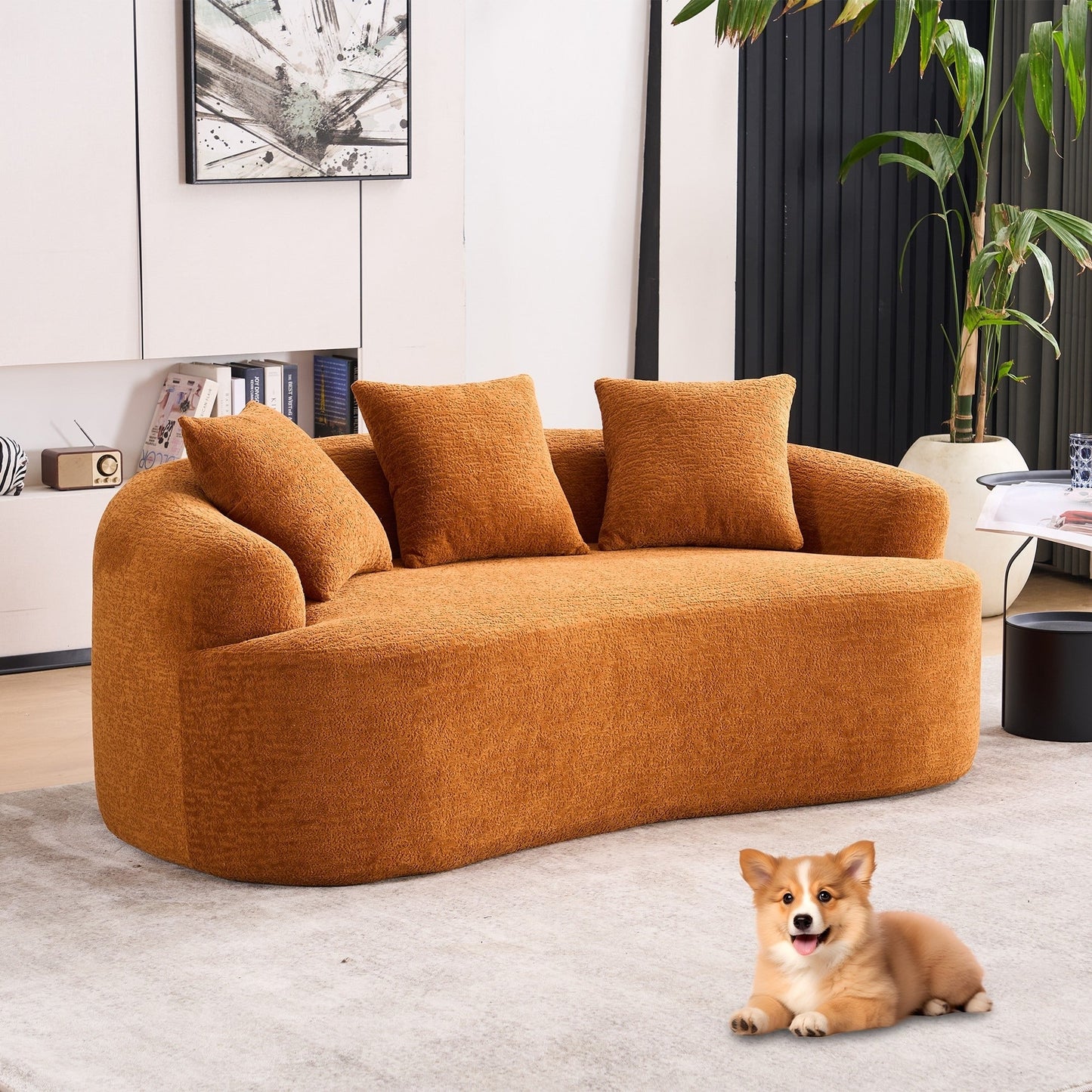 Curved Loveseat Full Compression Sponge 30D Sofa Chenille No-Assembly
