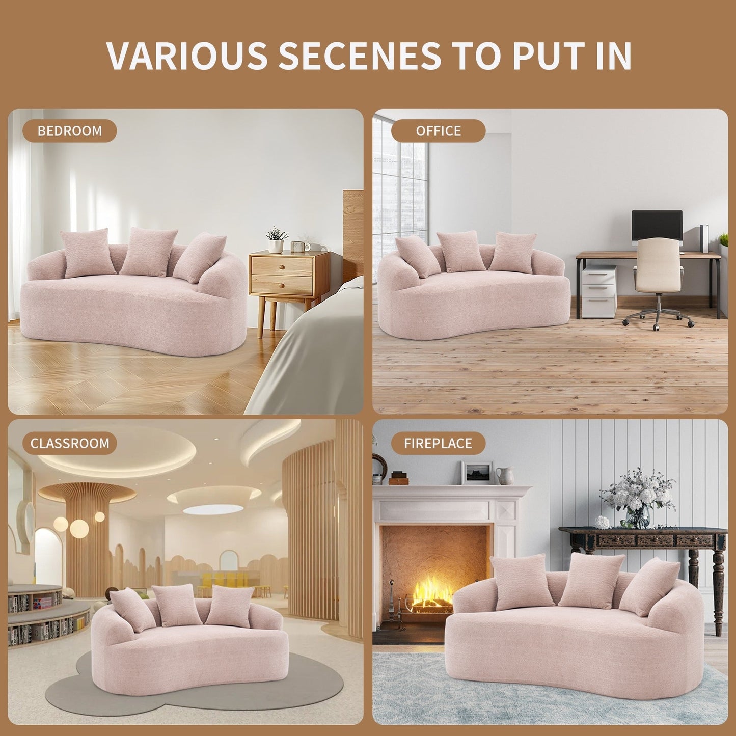 Curved Loveseat Full Compression Sponge 30D Sofa Chenille No-Assembly