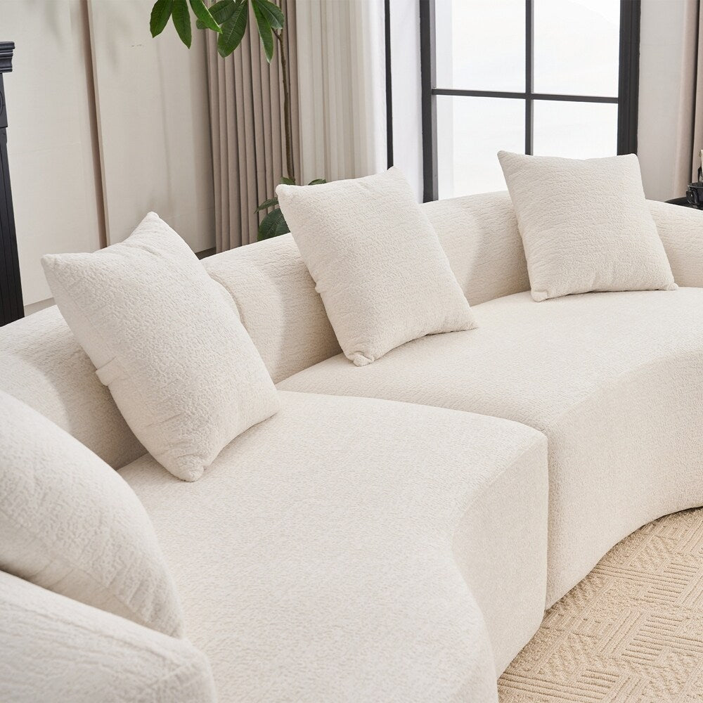 Curved Loveseat White Full Compression Sponge Sofa