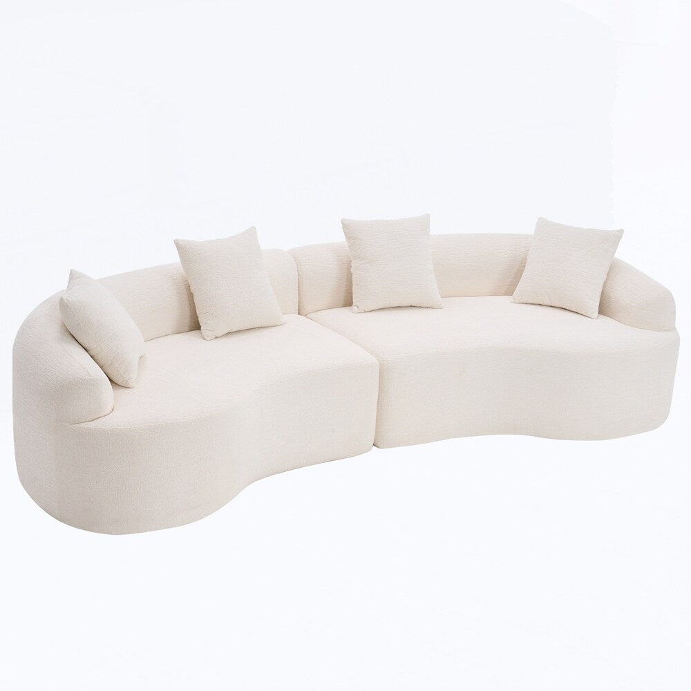 Curved Loveseat White Full Compression Sponge Sofa