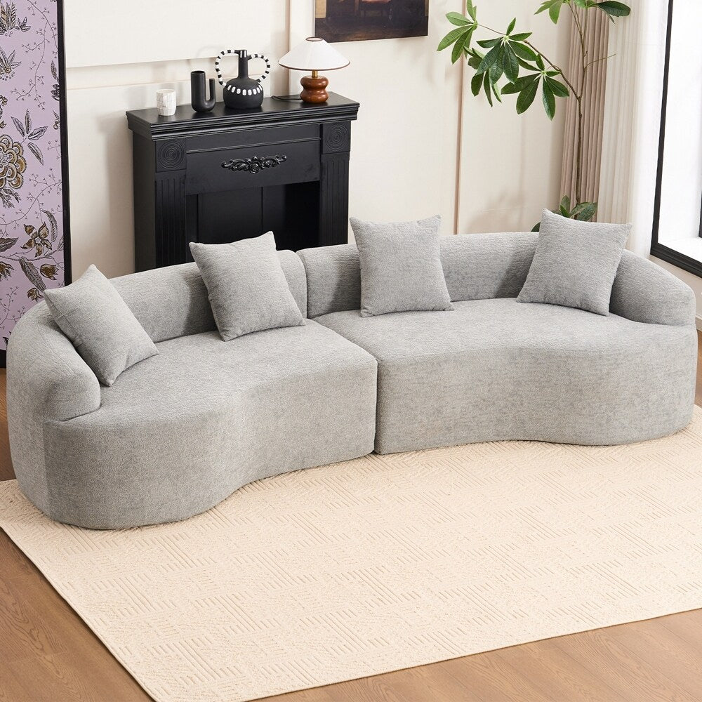 Curved Loveseat White Full Compression Sponge Sofa