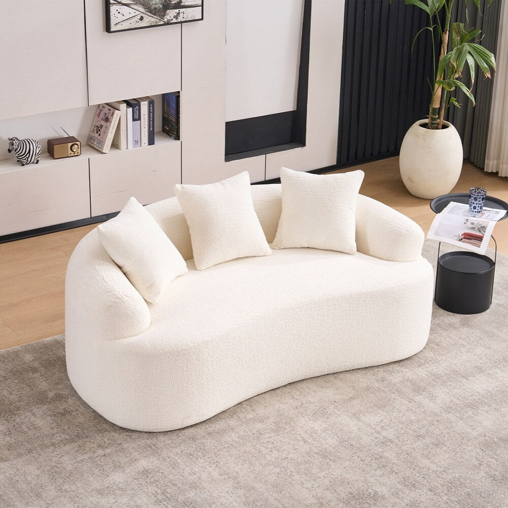 Curved Loveseat White Full Compression Sponge Sofa