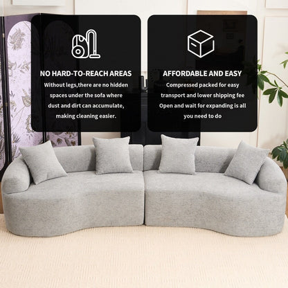 Curved Loveseat White Full Compression Sponge Sofa