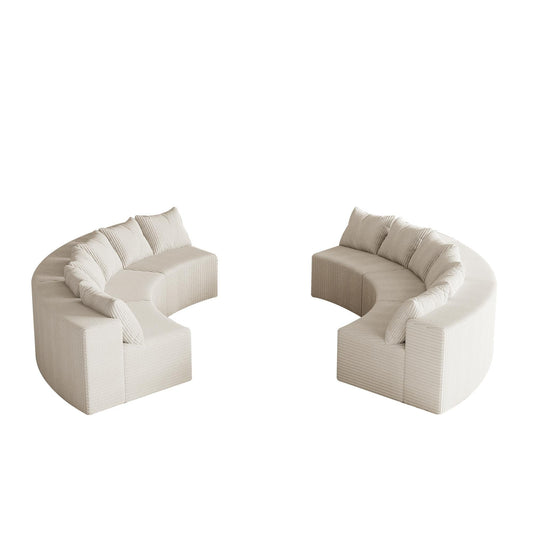 Curved Modular Corduroy Sectional Sofa 6-Piece Symmetrical Couch with 12 Pillows for Living Room Lounge