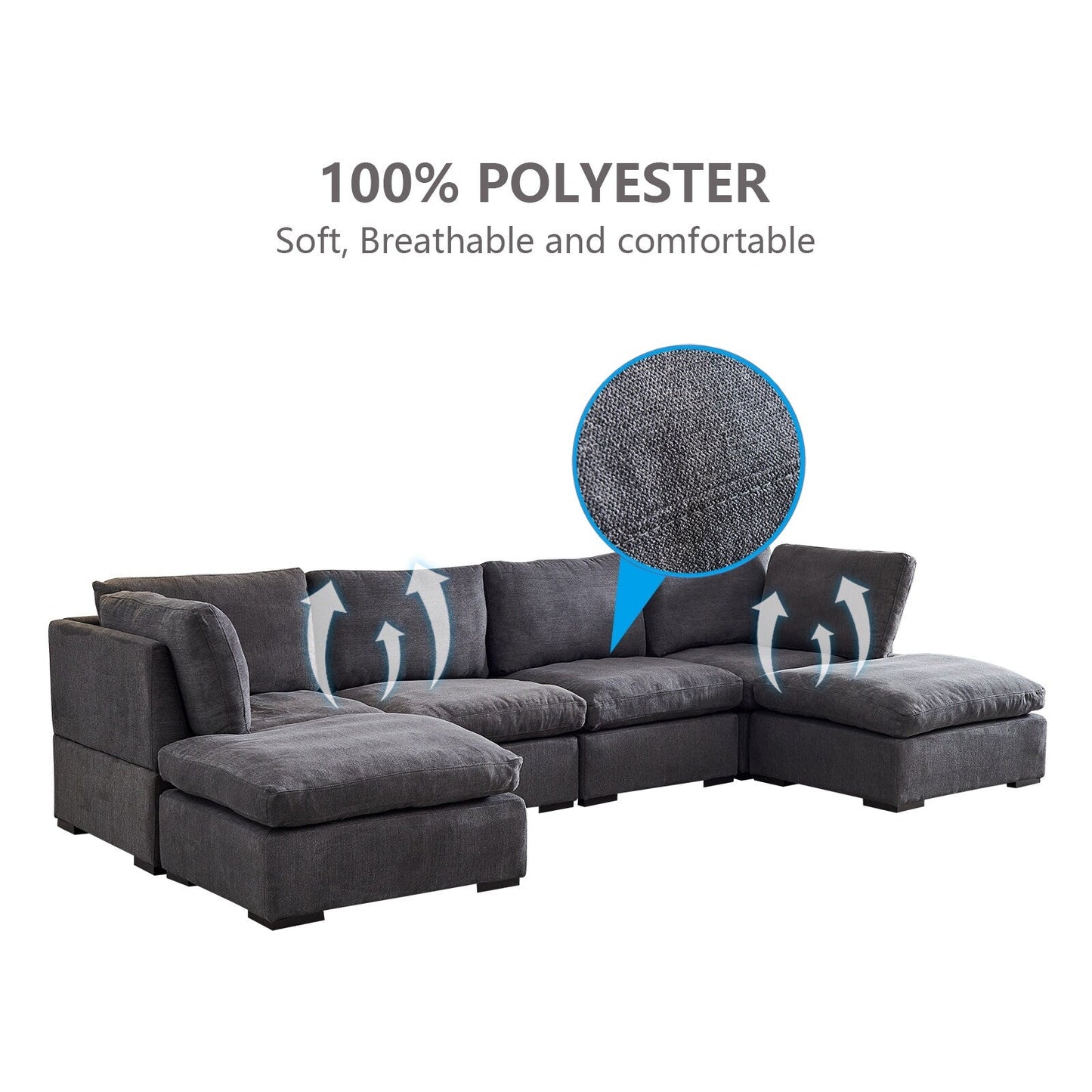 Customizable Modular Sofa with Ottoman - Soft Linen Upholstery and Down Cushioning for Cozy Relaxation