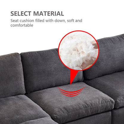 Customizable Modular Sofa with Ottoman - Soft Linen Upholstery and Down Cushioning for Cozy Relaxation