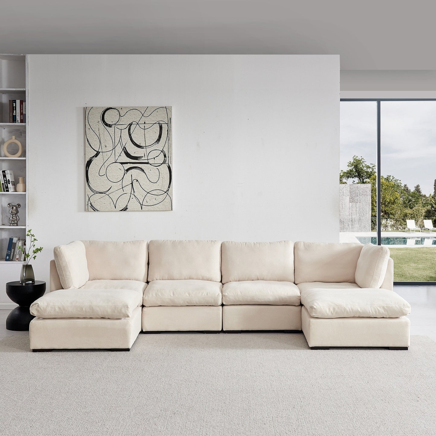 Customizable Modular Sofa with Ottoman - Soft Linen Upholstery and Down Cushioning for Cozy Relaxation