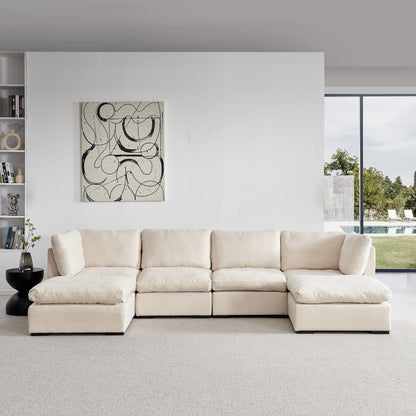 Customizable Modular Sofa with Ottoman - Soft Linen Upholstery and Down Cushioning for Cozy Relaxation