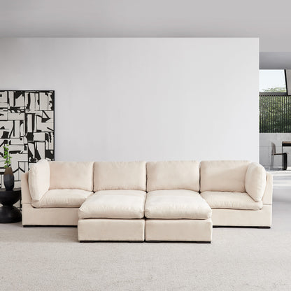 Customizable Modular Sofa with Ottoman - Soft Linen Upholstery and Down Cushioning for Cozy Relaxation