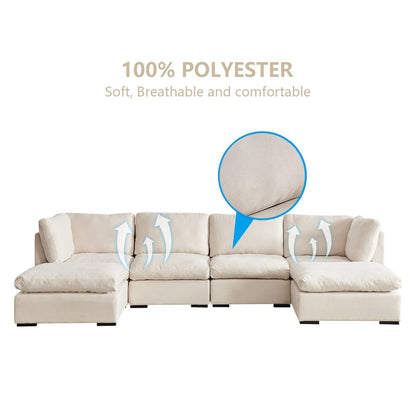 Customizable Modular Sofa with Ottoman - Soft Linen Upholstery and Down Cushioning for Cozy Relaxation