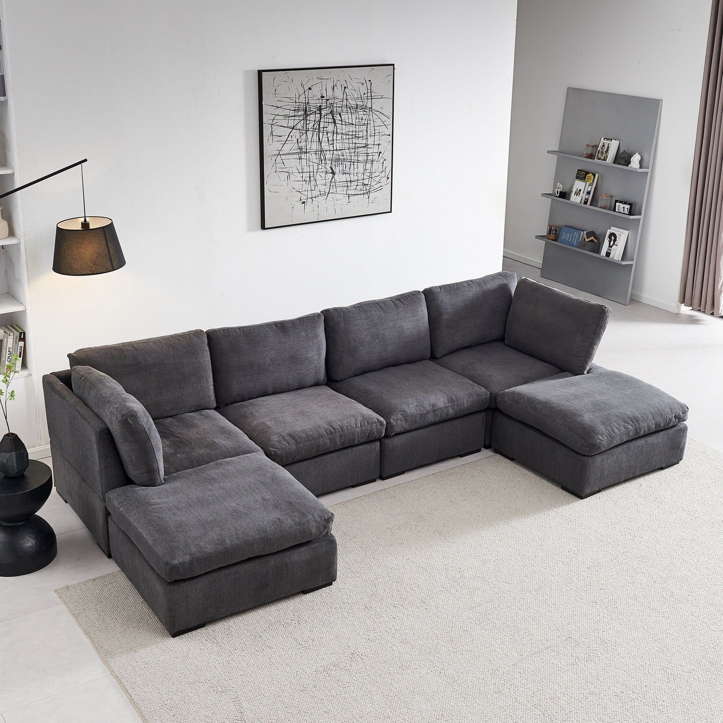 Customizable Modular Sofa with Ottoman - Soft Linen Upholstery and Down Cushioning for Cozy Relaxation