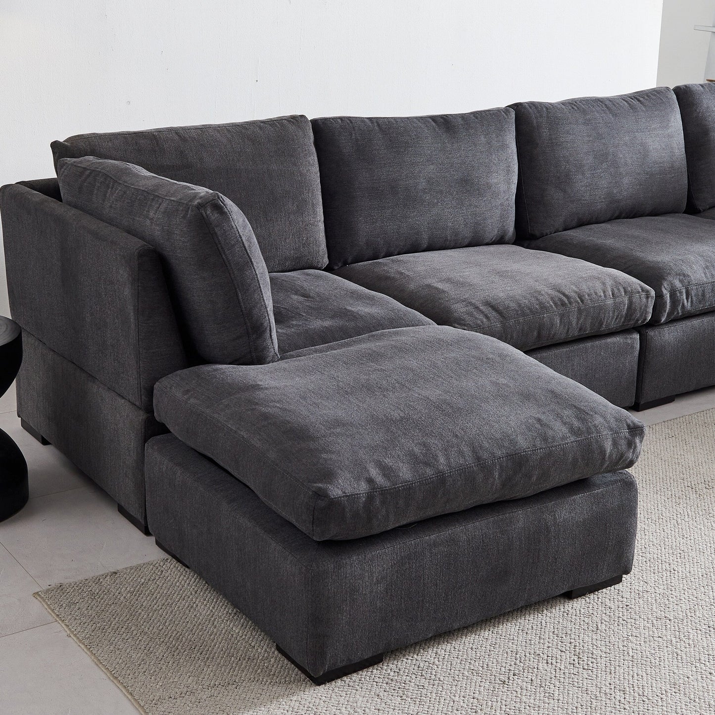Customizable Modular Sofa with Ottoman - Soft Linen Upholstery and Down Cushioning for Cozy Relaxation