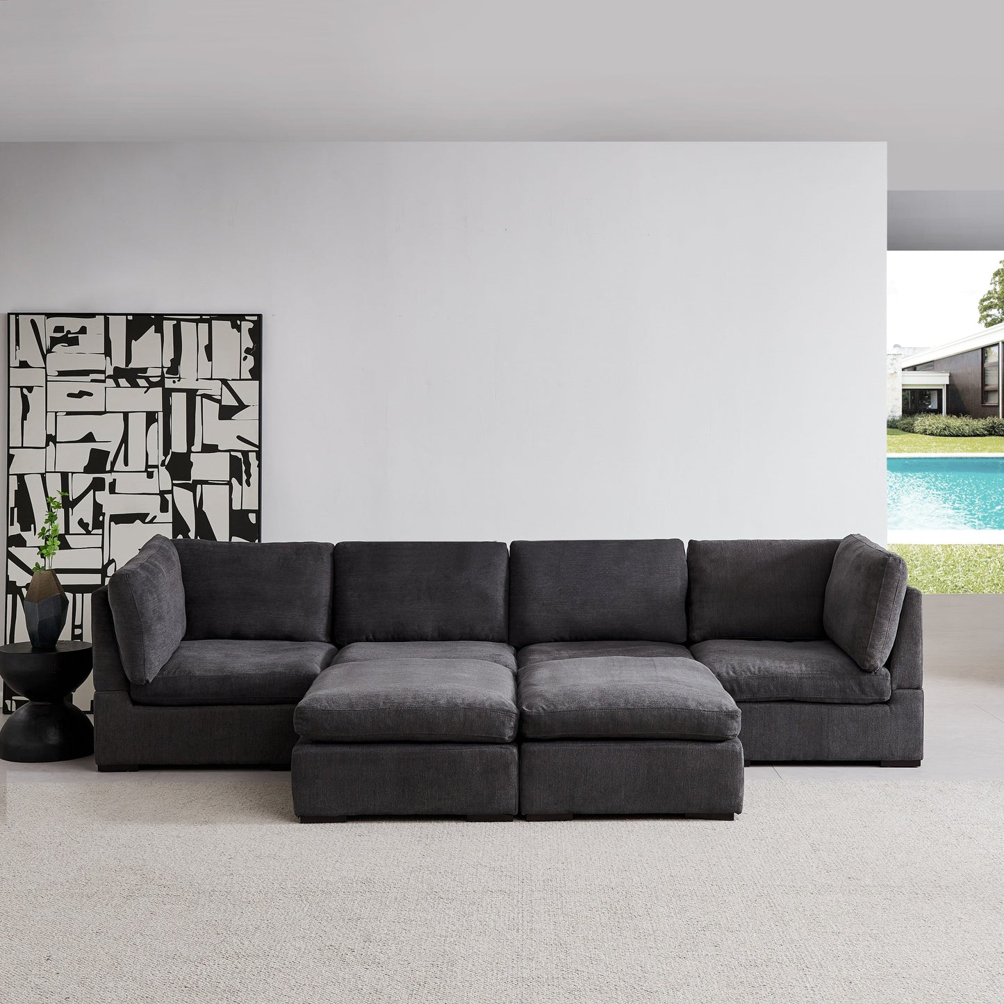 Customizable Modular Sofa with Ottoman - Soft Linen Upholstery and Down Cushioning for Cozy Relaxation