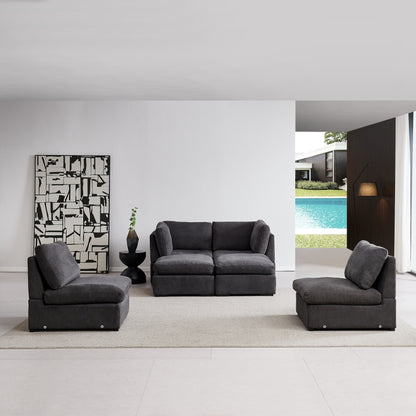 Customizable Modular Sofa with Ottoman - Soft Linen Upholstery and Down Cushioning for Cozy Relaxation