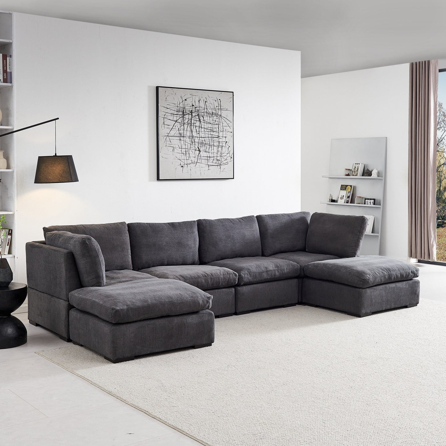 Customizable Modular Sofa with Ottoman - Soft Linen Upholstery and Down Cushioning for Cozy Relaxation