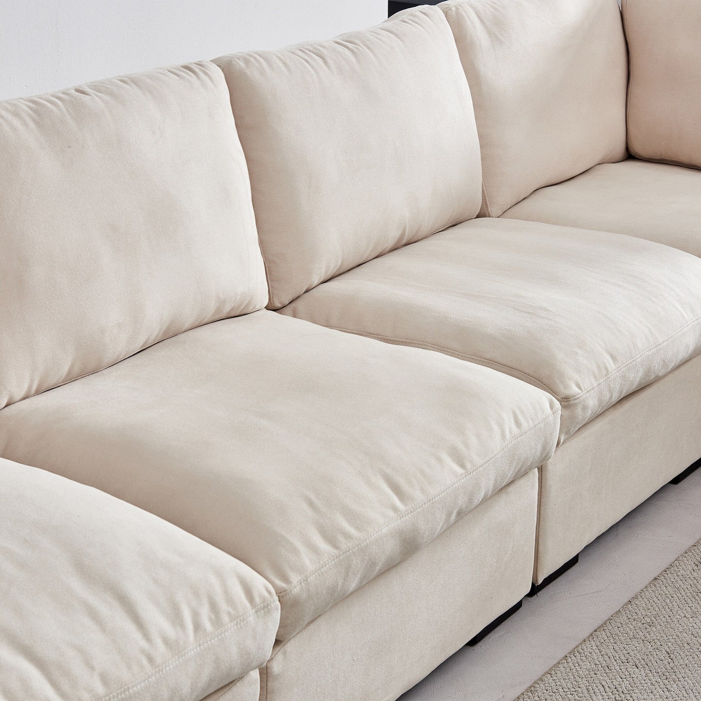 Customizable Modular Sofa with Ottoman - Soft Linen Upholstery and Down Cushioning for Cozy Relaxation