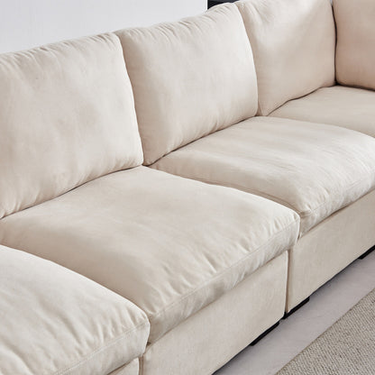 Customizable Modular Sofa with Ottoman - Soft Linen Upholstery and Down Cushioning for Cozy Relaxation