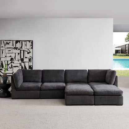 Customizable Modular Sofa with Ottoman - Soft Linen Upholstery and Down Cushioning for Cozy Relaxation